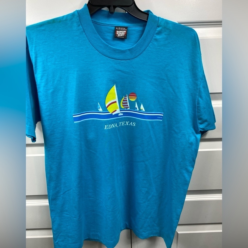 Vintage Edna Texas TX Screen Stars 1980 XL Extra Large Shirt Sailboats MADE USA